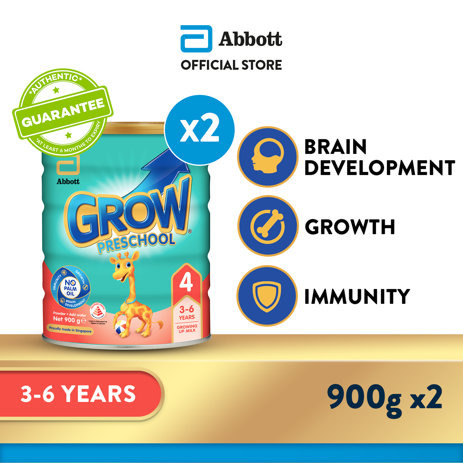 [Bundle of 2] GROW Growing Up Milk for Kids - Preschool Stage 4 (3 - 6 years) - 900g