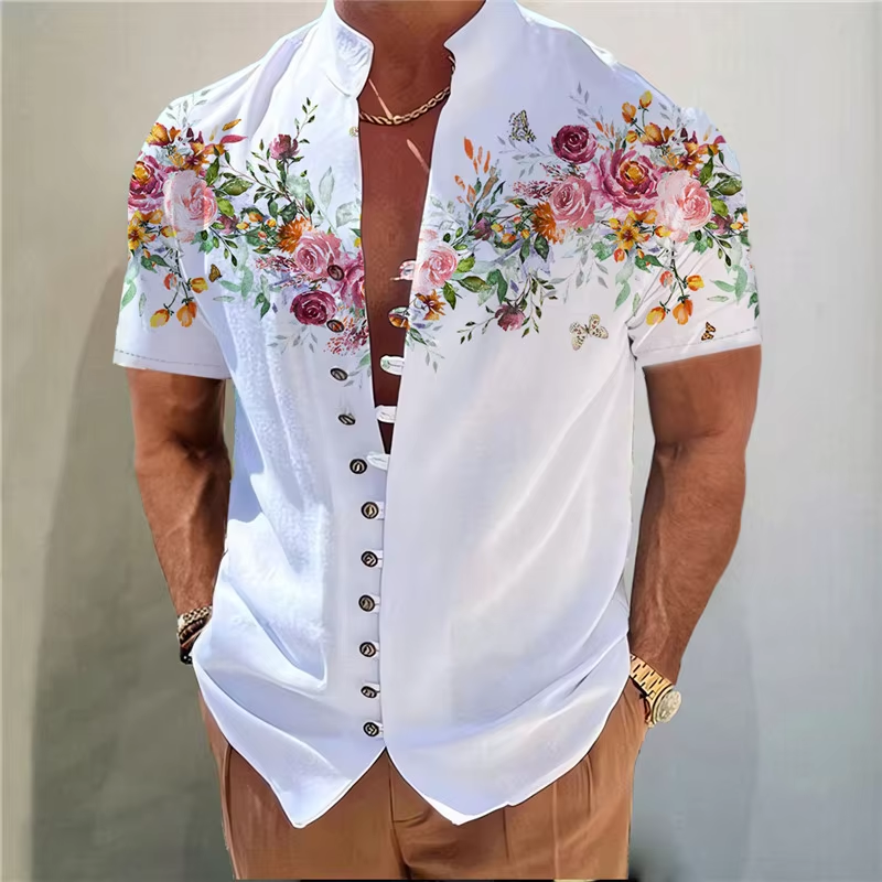 Men Shirts New Print Button Shirt Fashion Stand Collar Loose Fitting Men's Shirts Casual Streetwear Comfortable