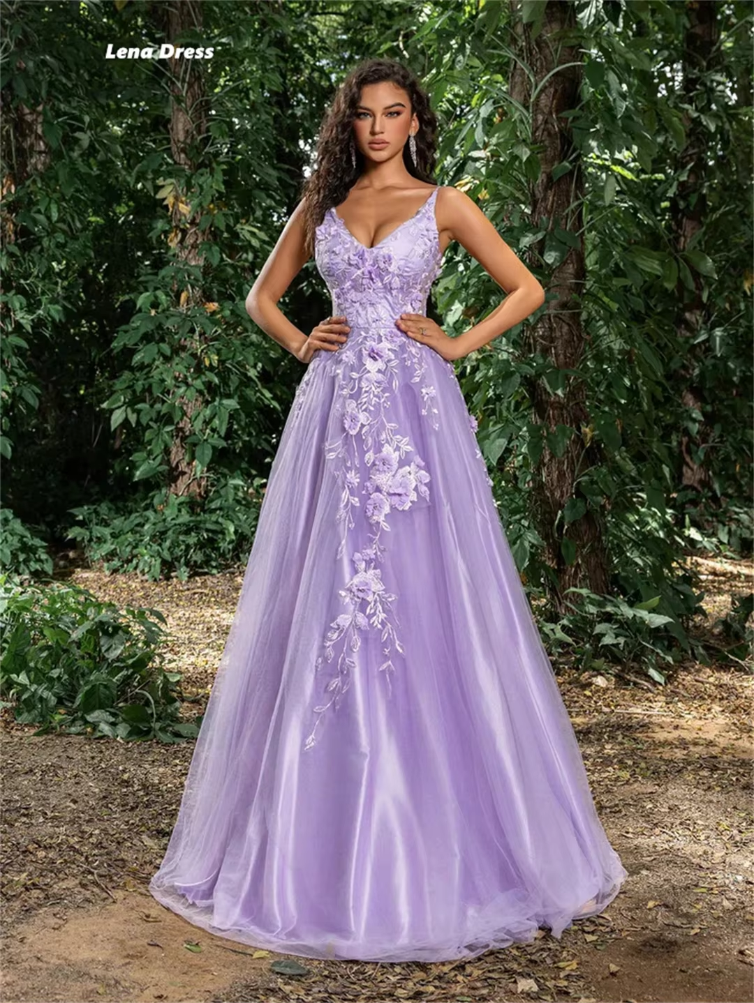 Lena Custom Made Luxury Prom Dresses 2025 Embroidery Women Evening Dress Party Dress for Wedding V-neck Line A Robes De Cocktail