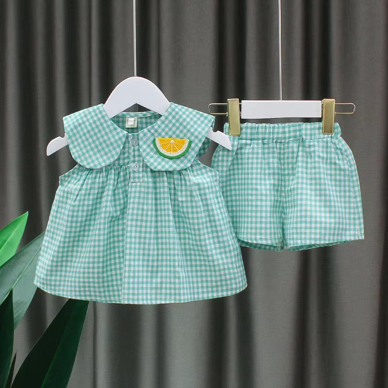 New Summer 2025 Baby Girl Clothing Princess 2 Pieces Infant Girls Clothes Sets Outfits Plaid T Shirt Top+Shorts babies Costumes