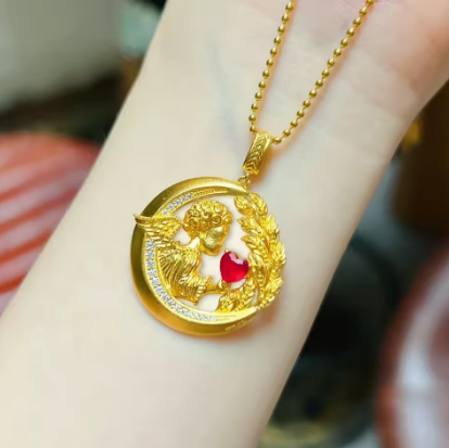 Authentic AU750 Real 18K Gold Angel Fall in Love Pendant For Woman Yellow Gold Gift Stylish Present Fine Jewelry