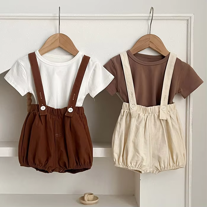 2024 New Summer Children Clothes Suit Short Sleeved Cotton T-shirt Sleeveless Jumpsuit Newborn Baby Girls Clothing Set